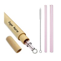 Environmentally friendly glass straws set including 8mm, 12mm glass straw,1 brush,1 bamboo case