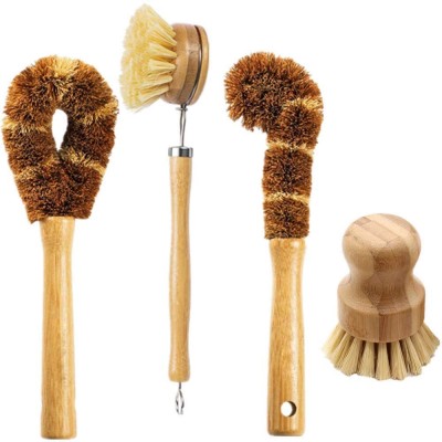 Zero Waste Eco-friendly Natural Wooden Cleaning Scrubber Brush Reusable Bamboo Wood Sisal Dish Cleaning Kitchen Brush