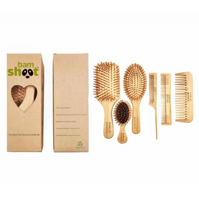 Amazon Hot Sell Bamboo Handle Boar Bristle Oval Massage Comb Detangling Hair Brush