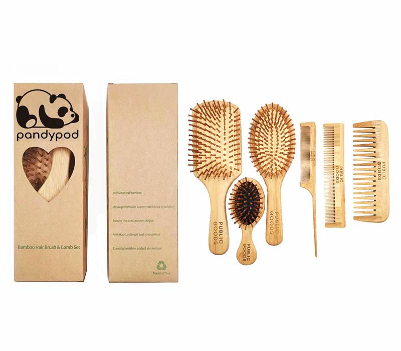 Hot-selling Customizable logo Antistatic Amazon Hot Sell Bamboo Handle Boar Bristle Oval Massage Comb Detangling Hair Brush