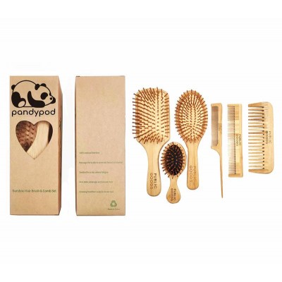 Hot-selling Customizable logo Antistatic Amazon Hot Sell Bamboo Handle Boar Bristle Oval Massage Comb Detangling Hair Brush