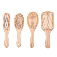 Professional Bamboo Handle Hair Brush With Wooden Pins Air Cushion Comb Set Laser Logo Square Oval Shape Anti-static Beauty Tool