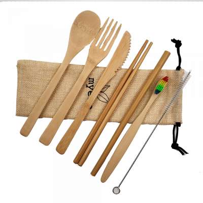 free samples reusable organic and sustainable  bamboo cutlery set with customized logo