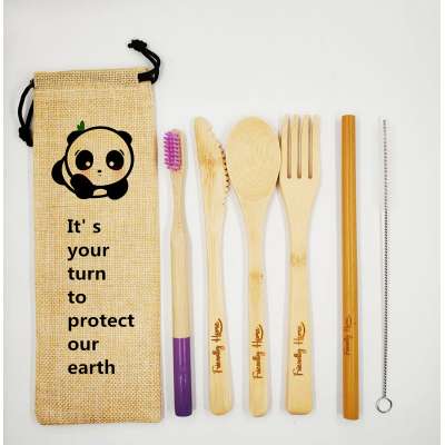 factory price high quality customized logo bamboo cutlery  with pouch bag