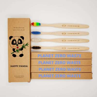 Amazon hot selling 2020 Eco-Friendly Natural Biodegradable Charcoal wooden bamboo toothbrush 4sets packed