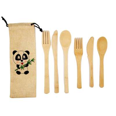 Eco and biodegradable factory direct high quality custom logo bamboo cutlery set with custom bag