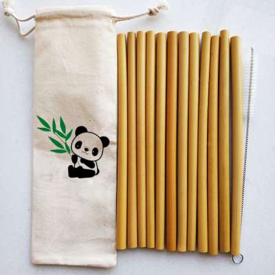 Custom laser engraving logo natural bamboo straw organic  juice straw with brush