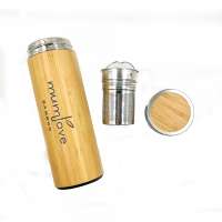 Reusable natural bamboo tumbler steel handle bamboo bottle