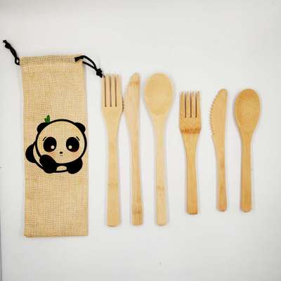 customized logo Portable Bamboo Cutlery Flatware Utensils Reusable Knife Spoon With Pouch Bamboo cutlery